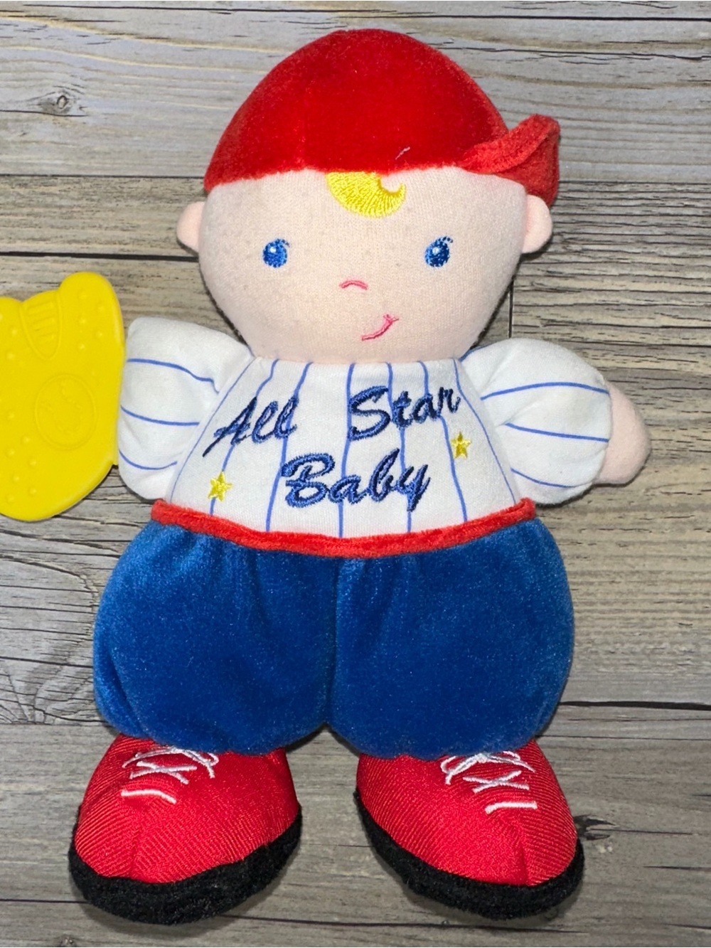 Kids Preferred Boy Doll Baseball All Star Baby Uniform Plush Rattle Toy Blond 8”